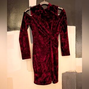 Aakaa Y2K Velvet Long Sleeve Dress in Deep Burgundy